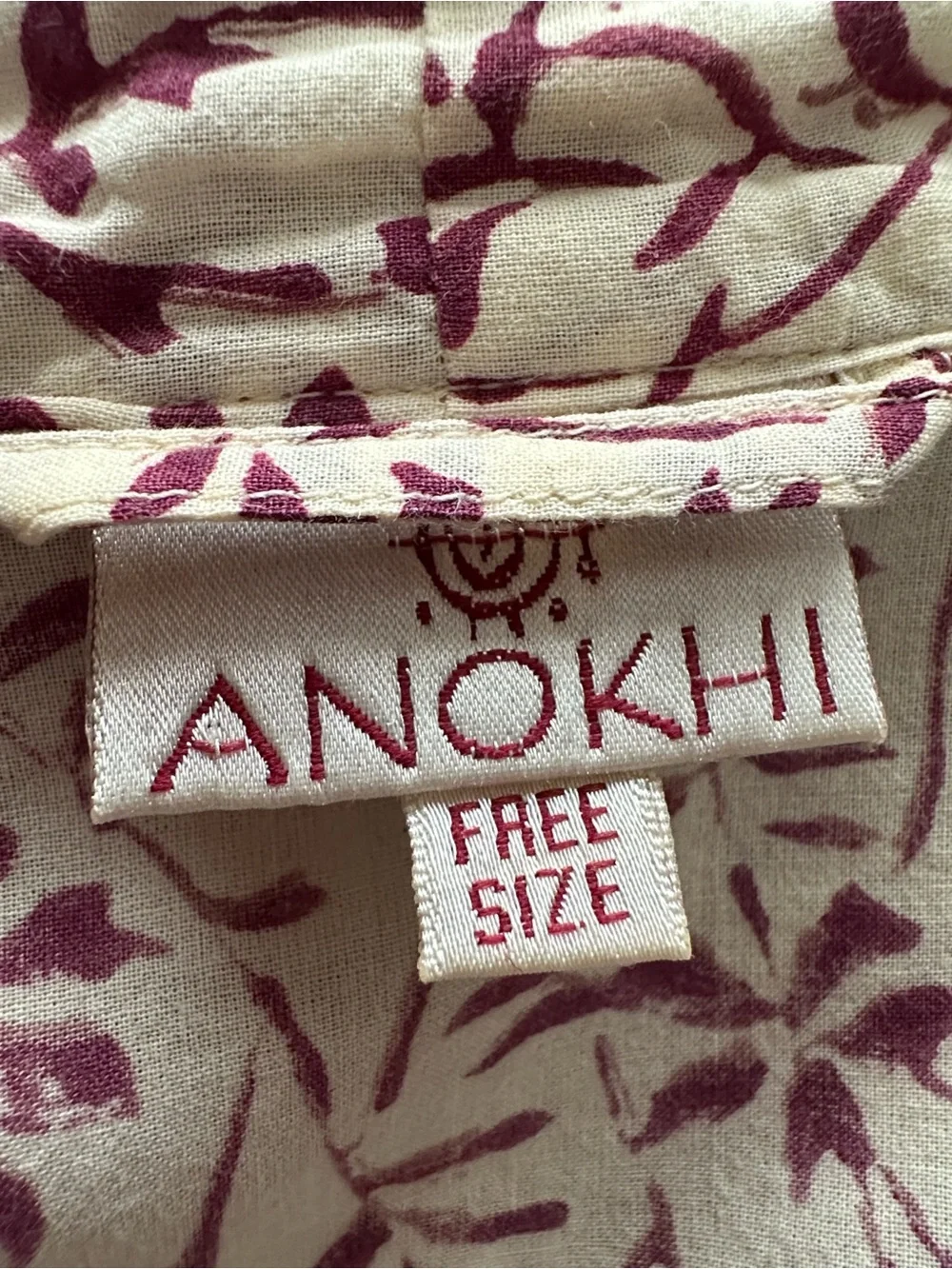 ANOKHI Cotton Block Print Kimono Robe Free Size Boho Burgundy Floral Loungewear
